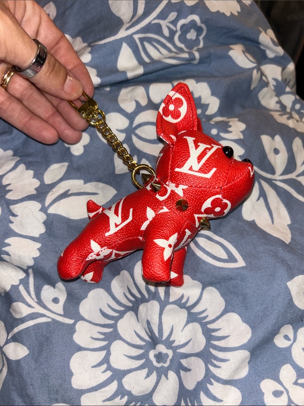 Louis Vuitton Red Monogram Dog Keychain with Gold Hardware